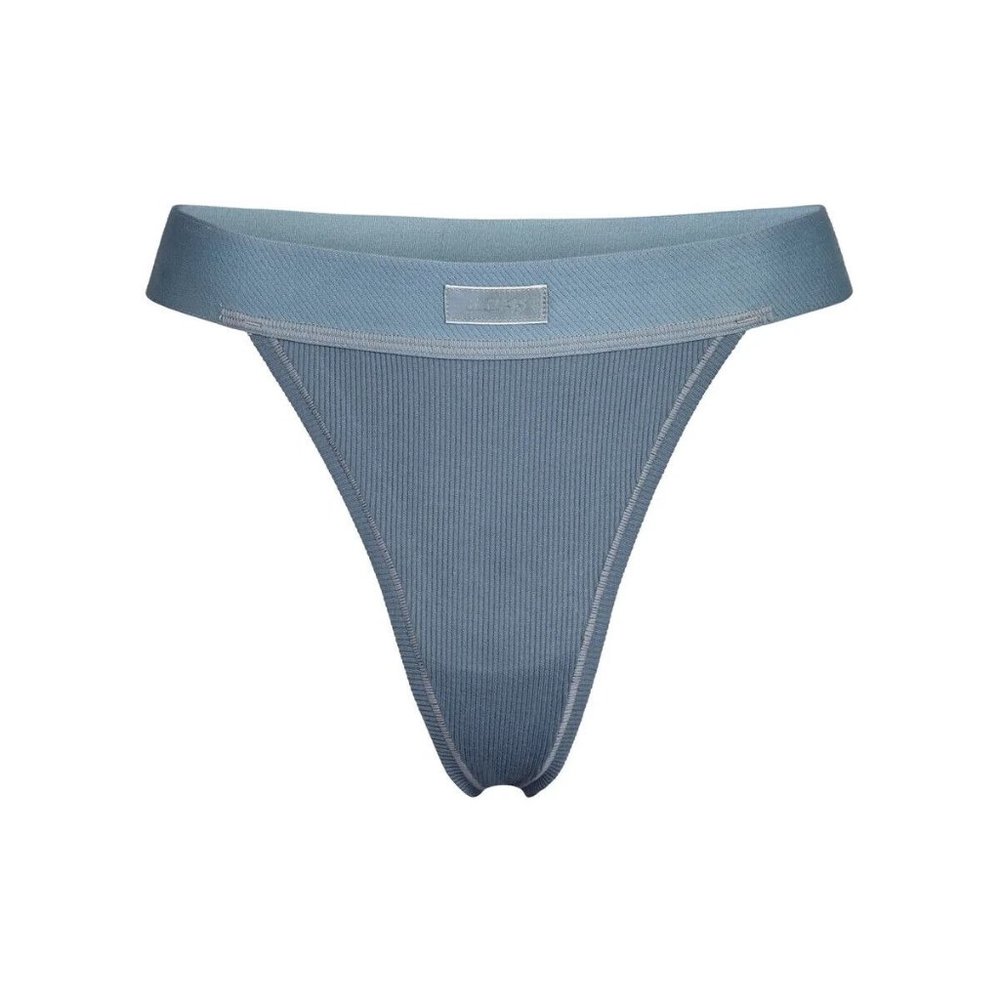 Skims Women's Kyanite Cotton Blend High-Cut Wide Waistband Rib Thong Panty Small